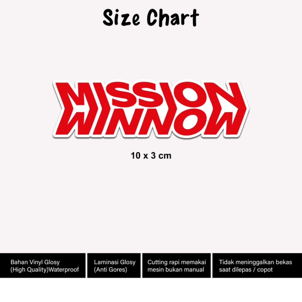 

Stiker Mission Winnow Helm Laminasi Glossy 10cm Sticker Mission Winnow Merah