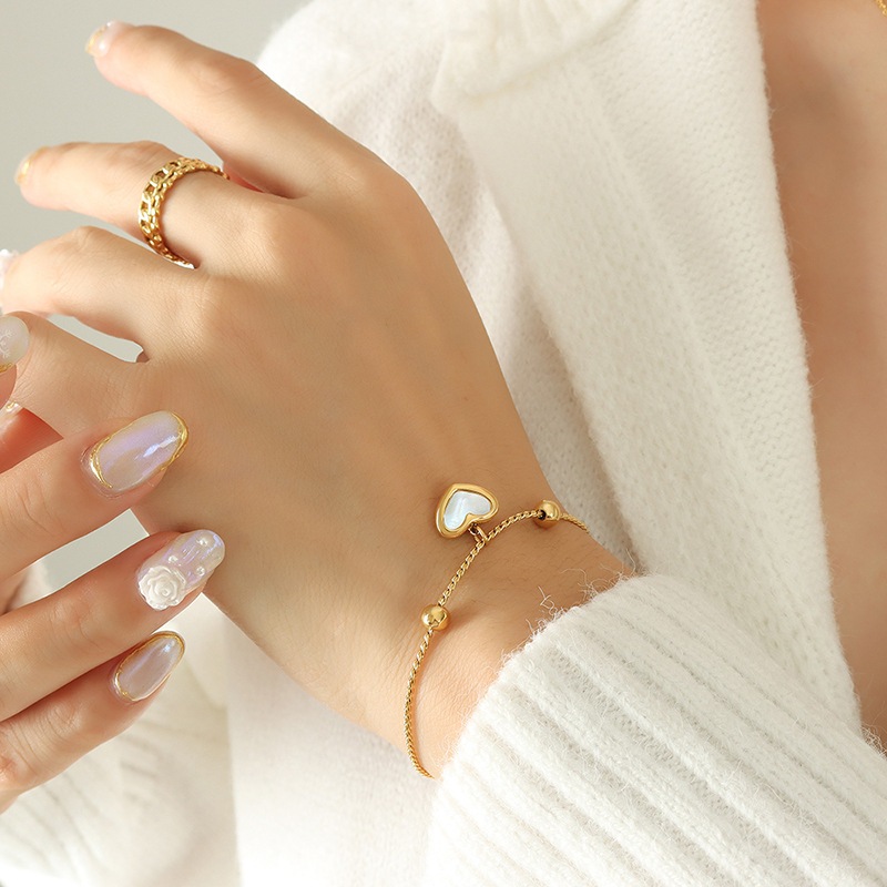 Gelang Titanium Serut Gelang Titanium Hati Putih Gelang Serut  Wanita Titanium  Love Putih Keramik G