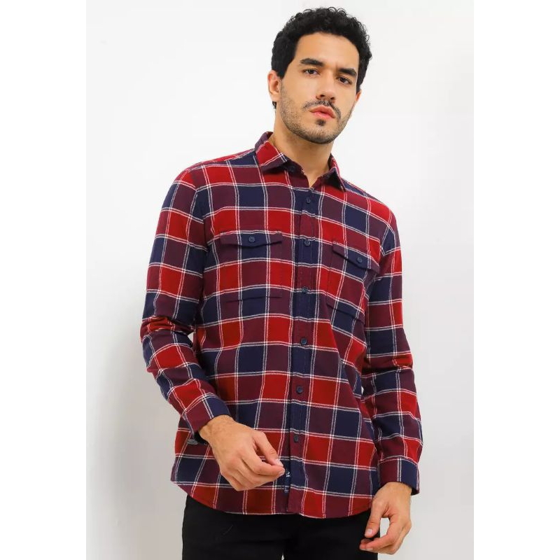 Cotton Flanel Shirt KLL546 KEMEJA LOIS ORIGINAL PRIA KOTAK WARNA MERAH LENGAN PANJANG
