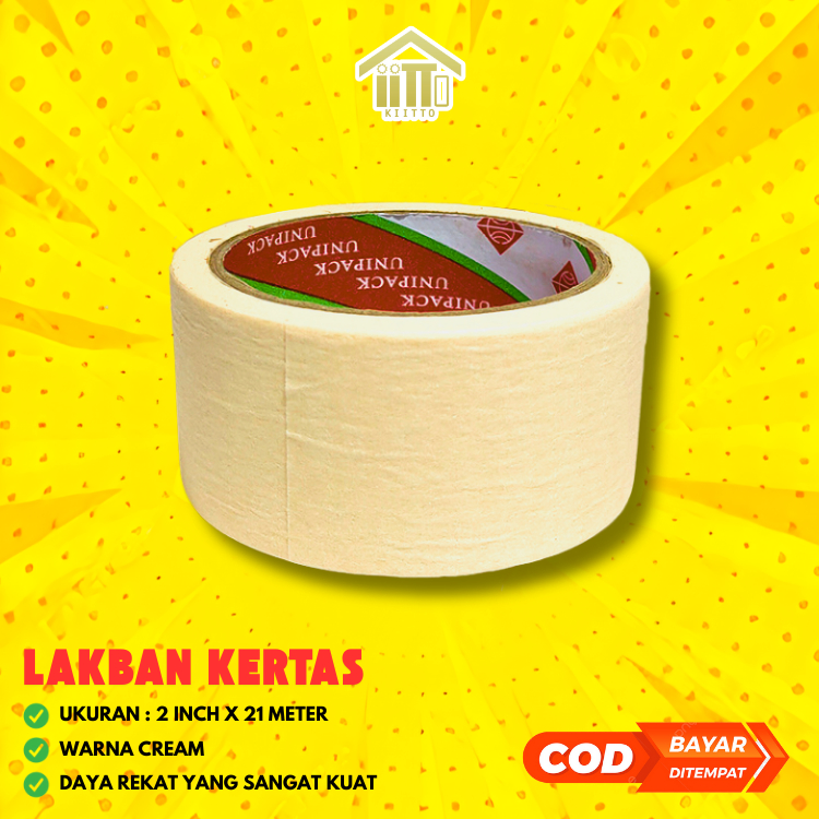 

LAKBAN KERTAS 2 INCH X 21 METER / MASKING TAPE 48 MM X 21 METER / ISOLASI SOLATIP KERTAS 2 INCH KULAITAS DAIMARU
