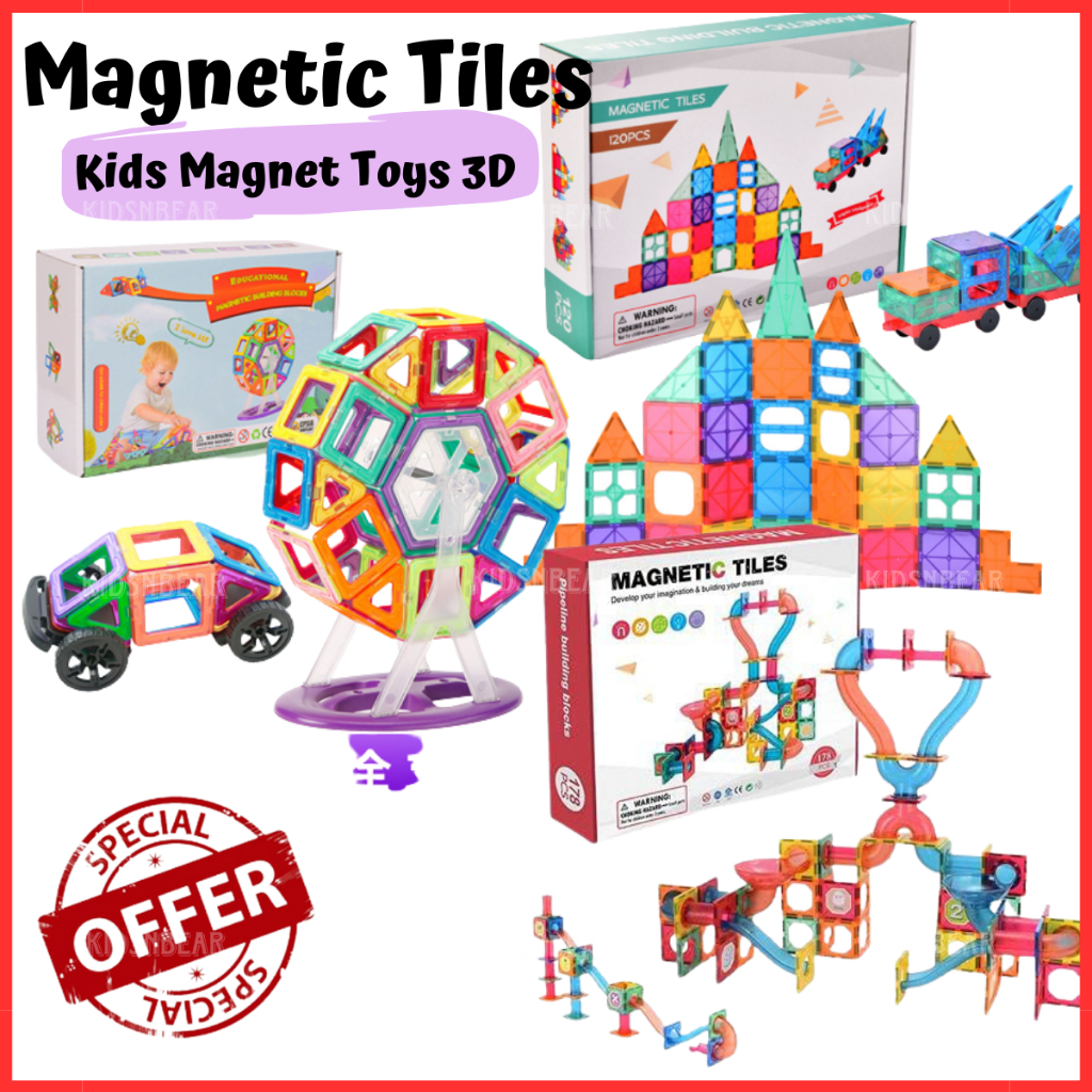 Mainan Edukasi Magna Tiles / Magnetic Marble Run / Puzzle Magnet / Diy Magnetic Building Block