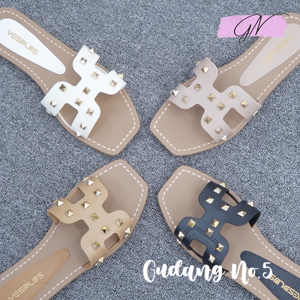 GN-6666 Sandal Selop Jelly Sandal Flat Wanita Model Duri AntiSlip Fashion Korea Terbaru Import PCU
