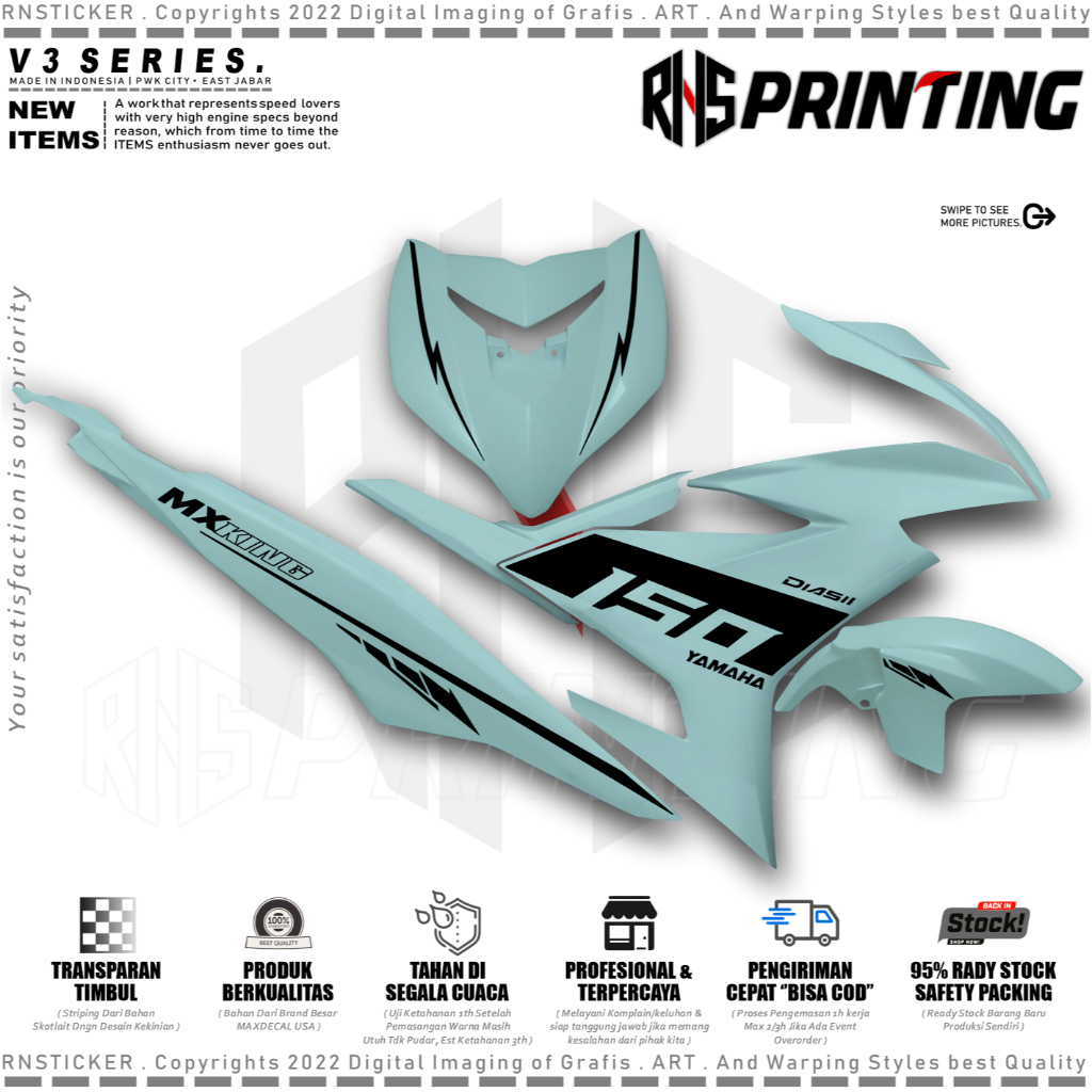 V3 Cutting Sticker Striping Variasi Mx King 2016-2024 Stiker Mx King 150 Striping Transparan Mx King