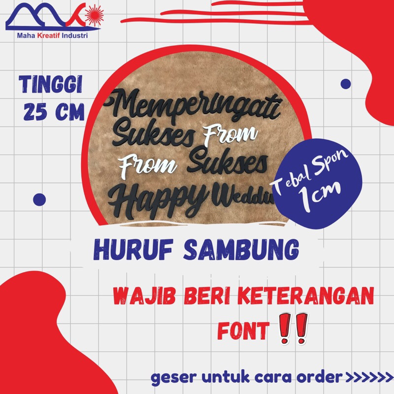 Huruf Spon Papan Bunga Rustic (Huruf Sambung) 𝗧. 𝟮𝟱 𝗰𝗺 | Spon 1 cm