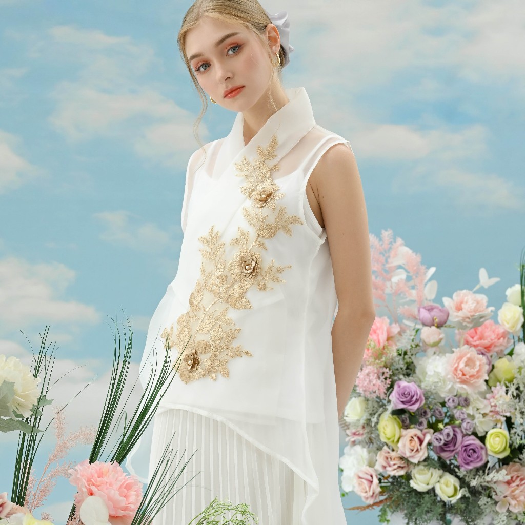 Holy Peony Ivy Organza Outer Bordir Sleeveless Outer Wanita  Tanpa Lengan