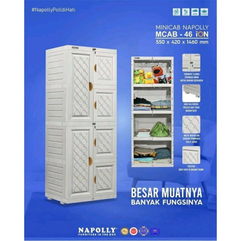 Lemari Napolly MCAB 46 / Lemari Plastik Kokoh / Lemari Baju Napolly / Lemari Pakaian Besar Muat Bany
