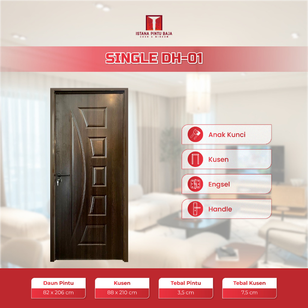 IPB - (SINGLE DH-01) Set Pintu Kayu Kusen Aluminium  Single Lengkap Pintu Motif Kayu / Pintu Utama /
