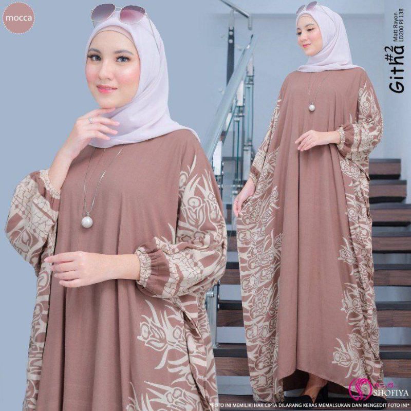 Kaftan Motif Githa 2 Gamis Dress Midi Daster Kaftan Wanita Panjang Kaftan Premium Kaftan Remaja Dewa