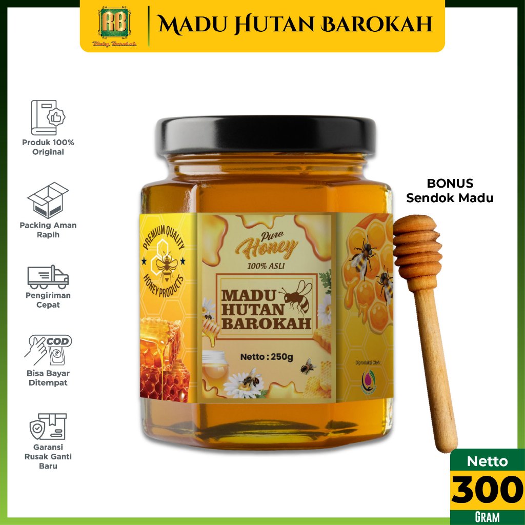 

Madu Hutan Barokah ukuran 300 gram dan 500gram Pur Honey Asli Murni 100% Tanpa Campuran Original Untuk Kesehatan