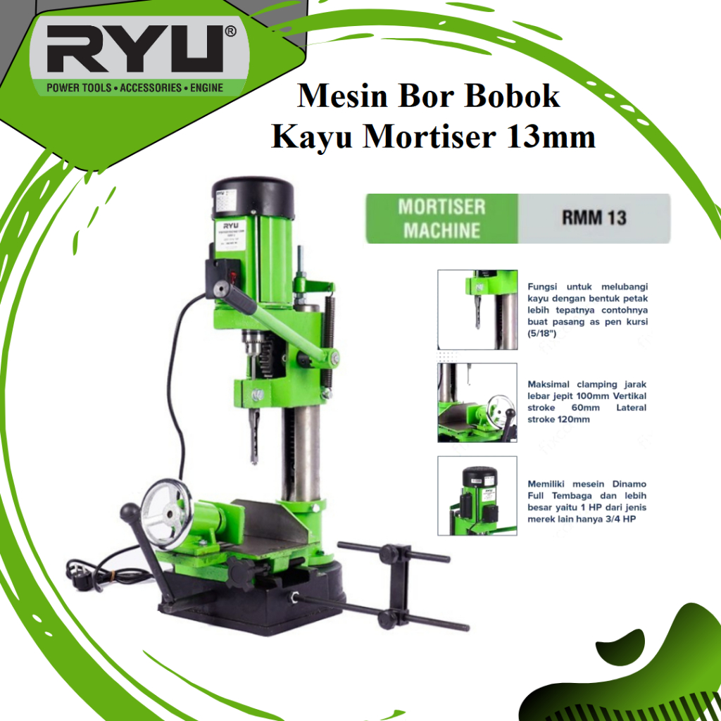 RYU RMM13 Mesin Bor Bobok Kayu 13 mm 13mm / Mesin Mortiser Kayu 13 mm Mesin Bor Duduk Bobok Kayu ORI