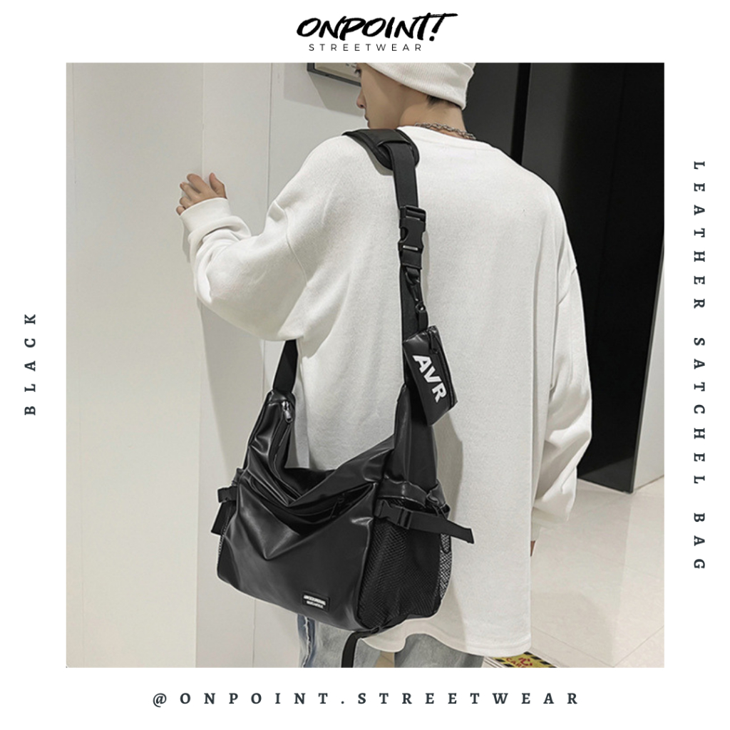 Leather Satchel Bag - tas pria selempang sling bag unisex tas pria keren tas pinggang pria tas pingg