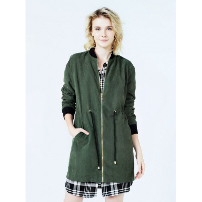 JACKET PARKA WANITA SUEDE WARNA ARMY