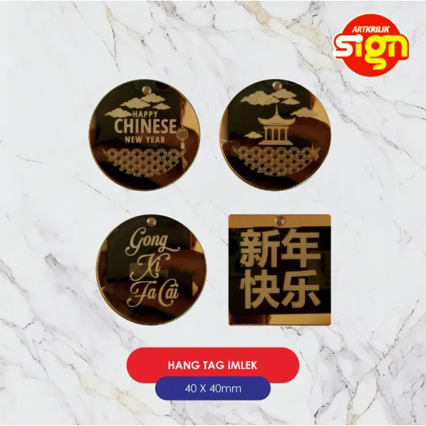 Artkrilik - Hampers Tag Imlek Grafir Mirror | Hang Tag Sincia Akrilik 4 x 4 cm - Aesthetic