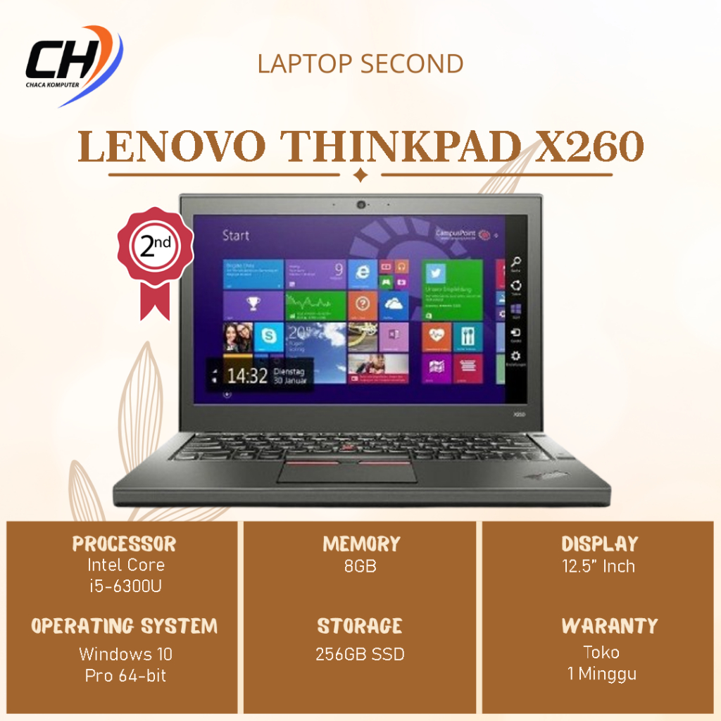 Laptop Lenovo Thinkpad X260 Second - RAM 8GB SSD 256GB