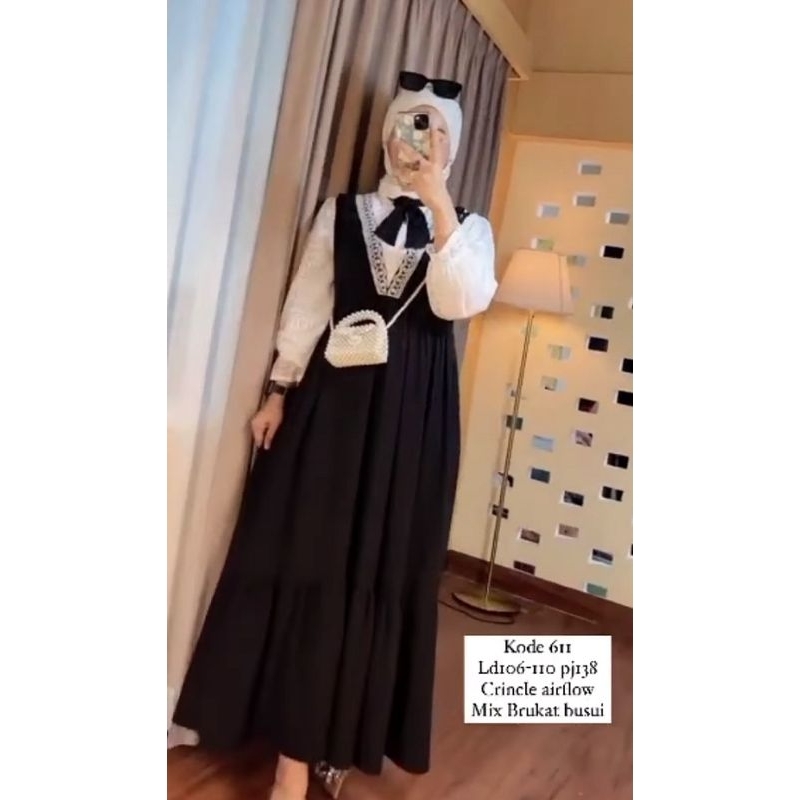 Kirana Dress Wanita Model Korea Kekinian Bahan crinkel premium Mix Brukat