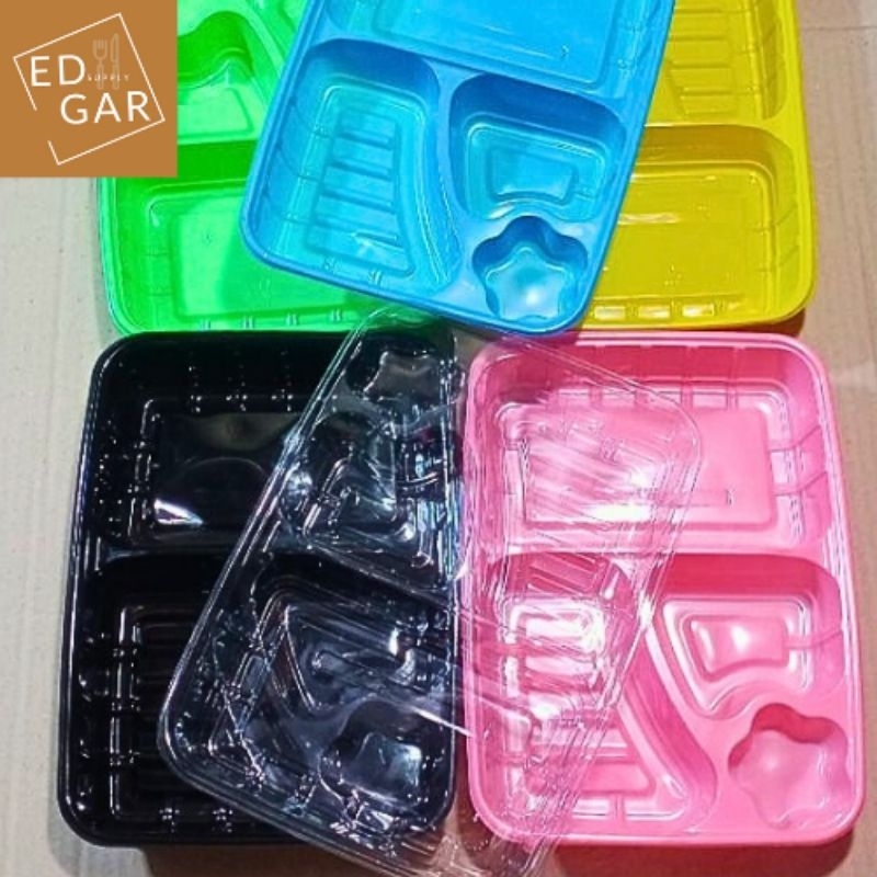 tray kemasan mika bento sekat 4 bintang + tutup / box nasi bento / box nasi kotak cathering / dus wa