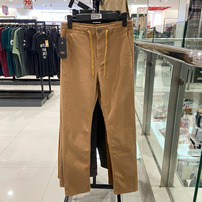 SCOTCH & CO celana panjang pria chinos pinggang karet S-Xl