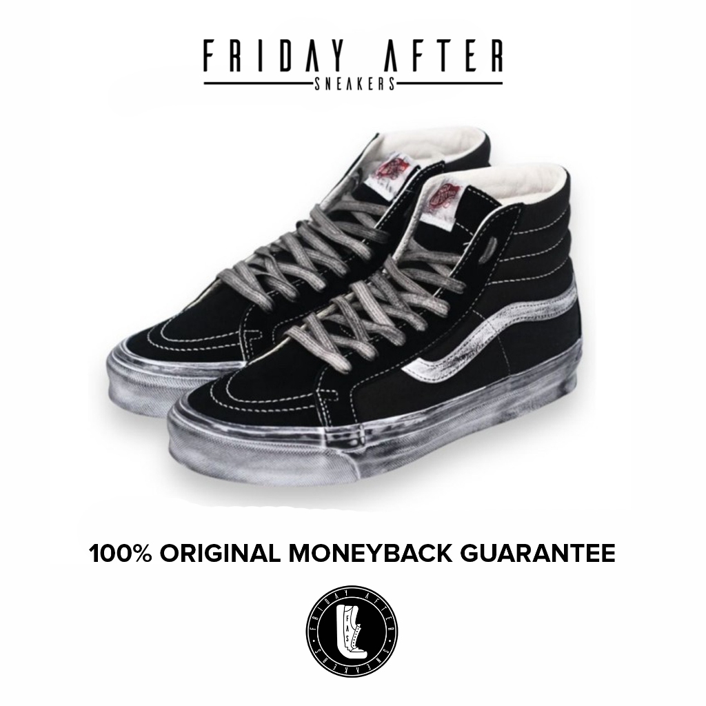 Sepatu Sneakers Pria Vans Vault SK8 Hi OG Stressed Black White Original Resmi