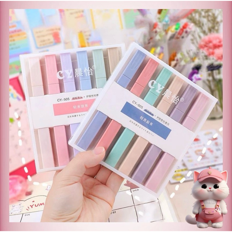 

N16 ( 1 Set 6 Pcs ) Aesthetic Highlighter Warna Soft Lembut Berkualitas / Stabilo Set Morandi Pastel Color Sketch Marker Pen Art Painting Spidol Pastel Warna