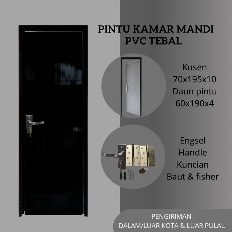 Pintu Kamar Mandi PVC 70x195 Hitam Glossy Aesthetic