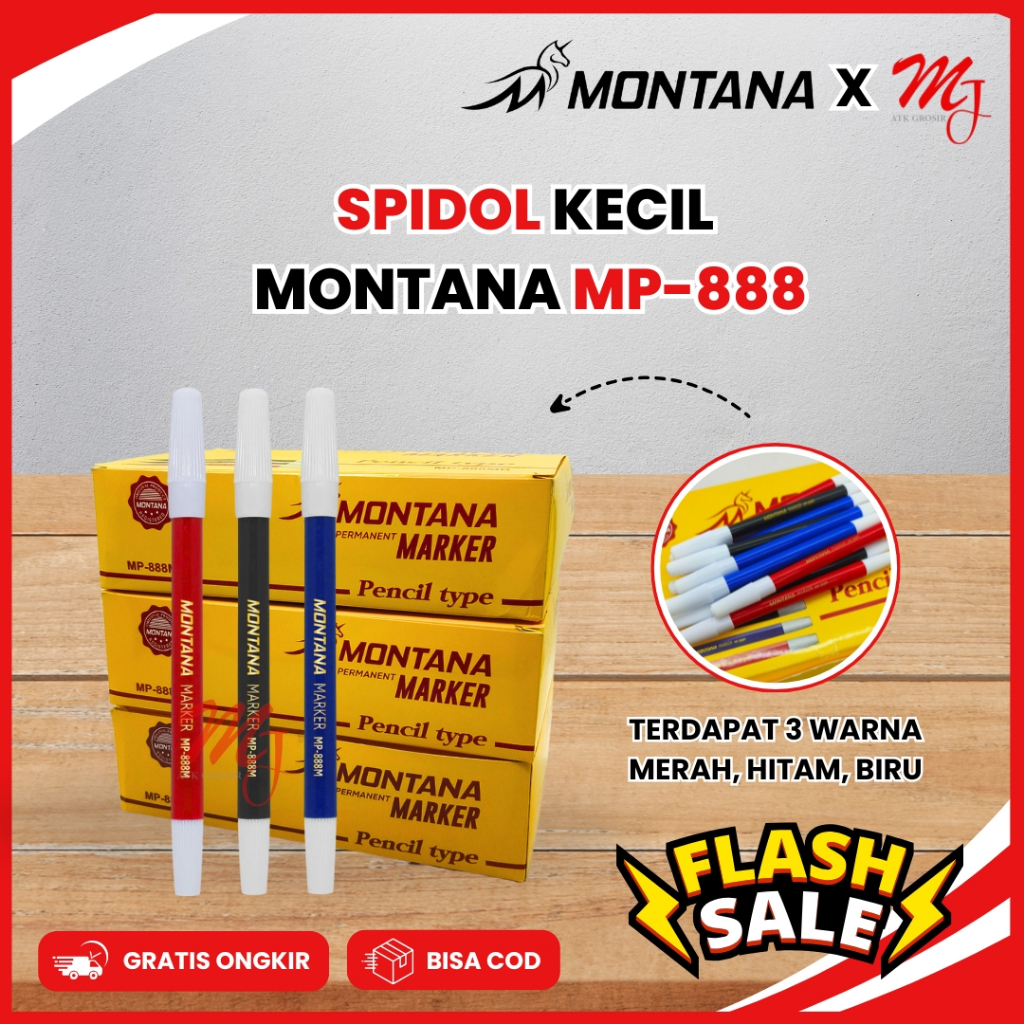 

(12 PCS) Spidol Kecil Montana Hitam / Biru / Merah Marker MP-888 MB