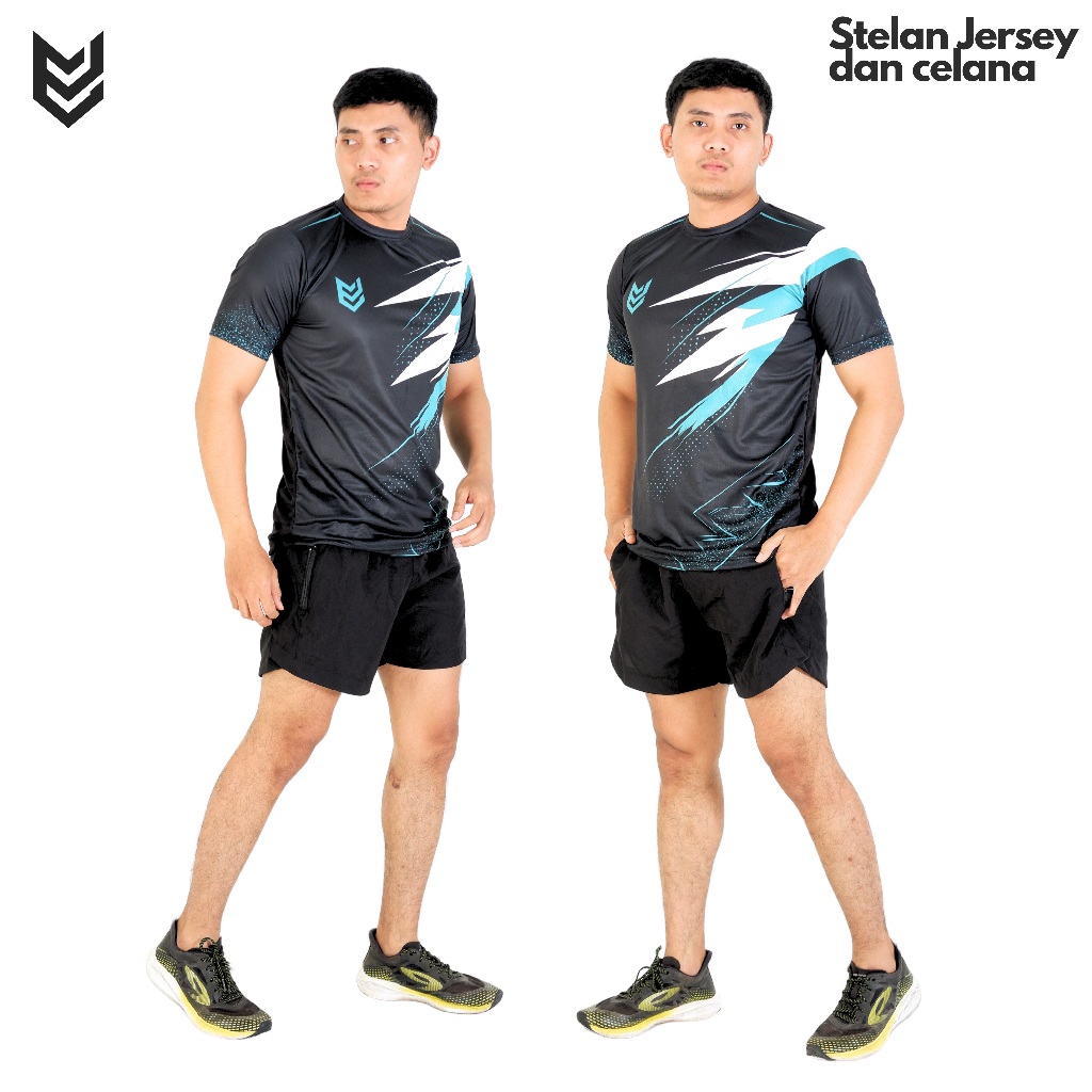 Setelan Jersey dan Celana Olahraga Lari Gym Futsal Sepak Bola – Bahan Dryfit & Parasut, Desain Print