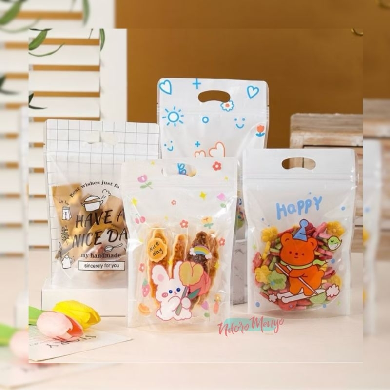 ziplock karakter motif lucu || Zipper pouch ultah hamppers snack || Standing pouch cookies