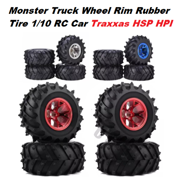 Ban RC Monster Truck Wheel Rim Rubber Tire 1/10 RC Car Traxxas Tamiya HSP HPI Kyosho AX3002SR