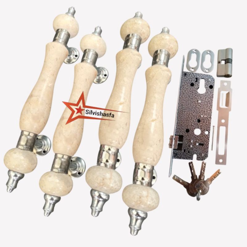 4Pcs Handle + Kunci Gagang Pintu Marmer Handle Pintu Rumah Minimalis 25cm