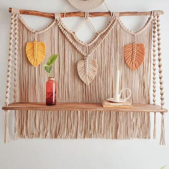 rak gantung macrame hiasan dinding dekorasi ruangan hiasan gantung macrame wall