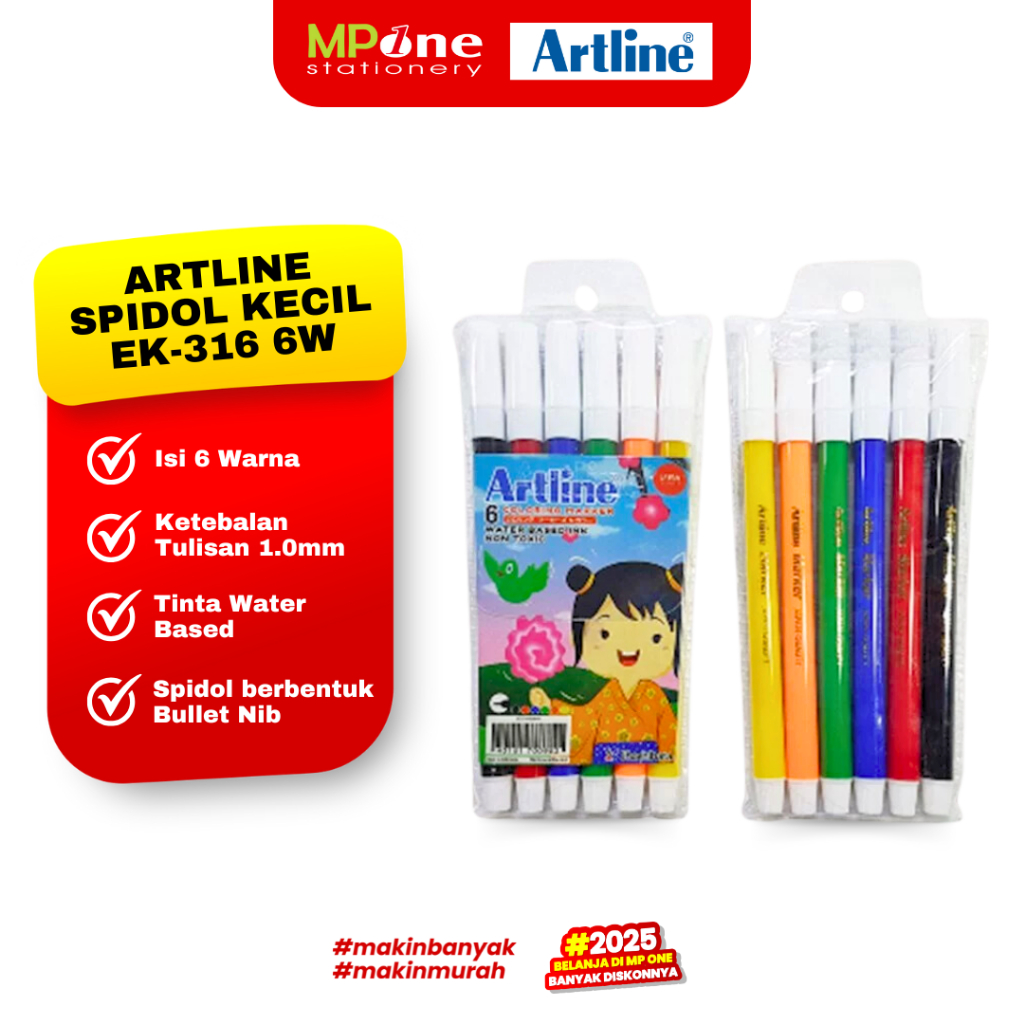 

Artline Spidol Kecil Isi 6 Warna EK-316 6W / Spidol Warna Artline Coloring Marker/ Spidol Kecil ARTLINE 1 Sheet