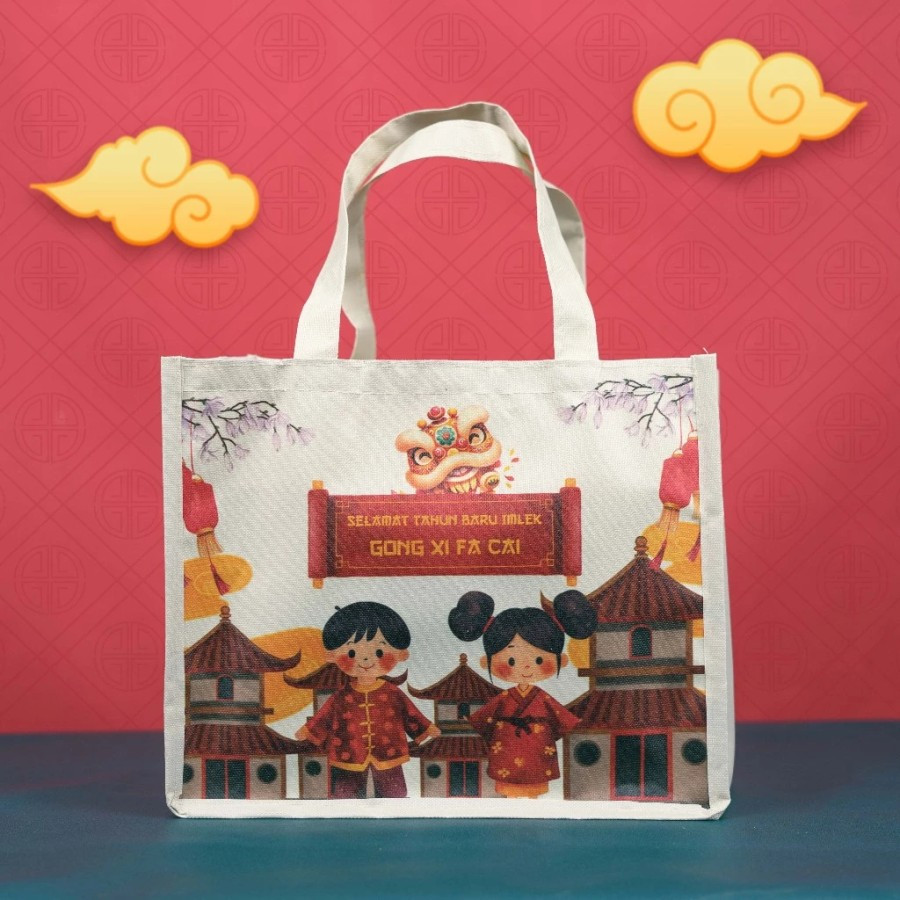 

( 5 Pcs )Paperbag Tas Bingkisan Imlek Goodie Warna Putih Cream Bag New Year Sincia Cny Ukuran 25x30x13 Cm