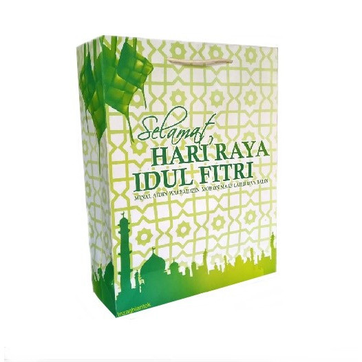 

( 10 Pcs )Tas Jinjing Parcel Bahan Kertas Edisi Lebaran Hari Raya Idul Fitri Warna Putih Ukuran 25x12x33 Cm
