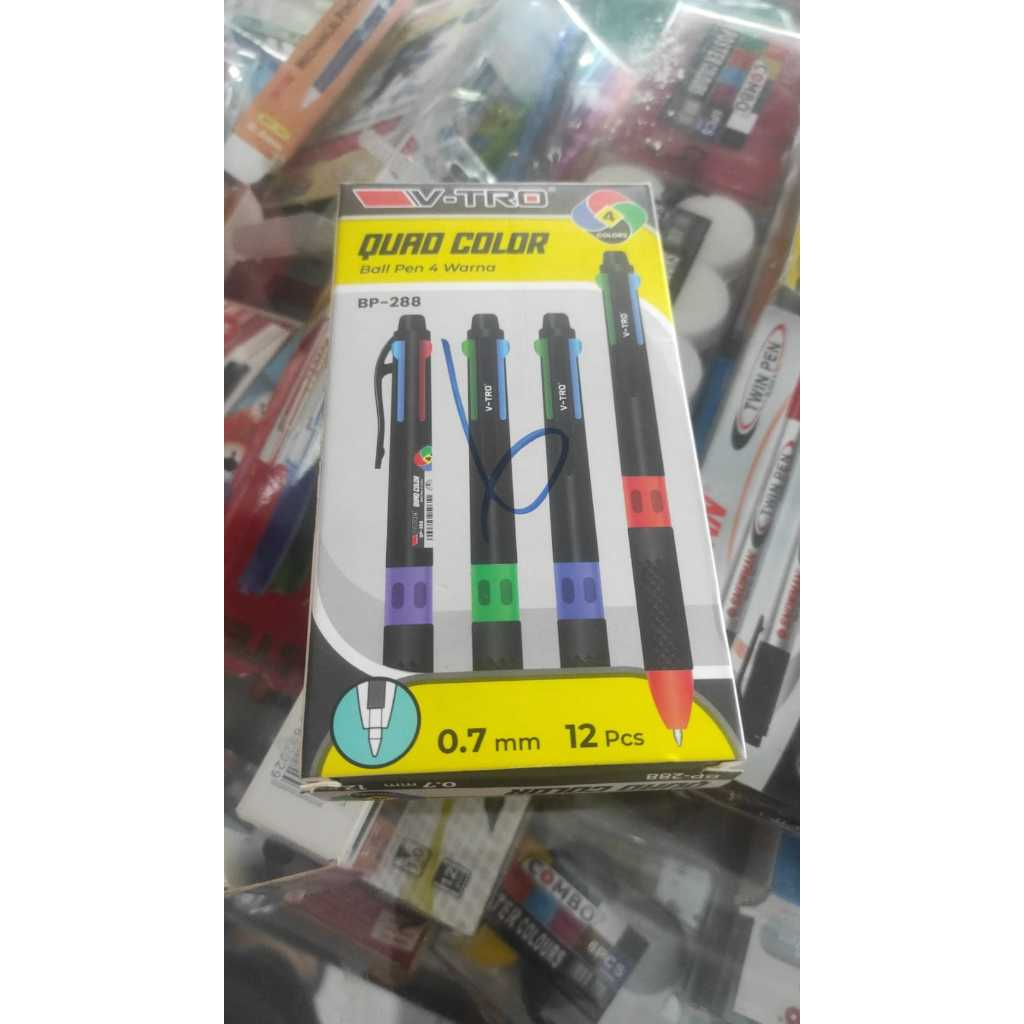 

QUAD COLOR PULPEN 4 WARNA/Pena/bollpoin/alat tulis/ballpen (1 kotak=12 biji)