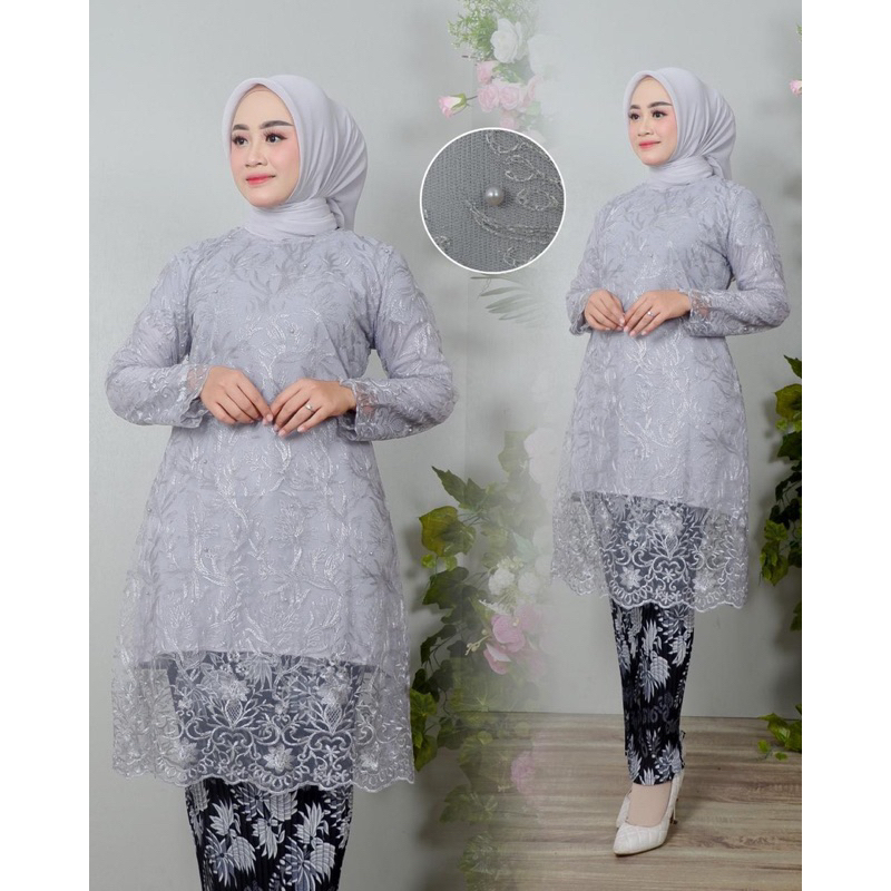 Kebaya Tunik Tille Modern Aneka Warna/Setelan Kebaya Tulle Dan Rok Plisket/Baju Kurung  Tille Terbar