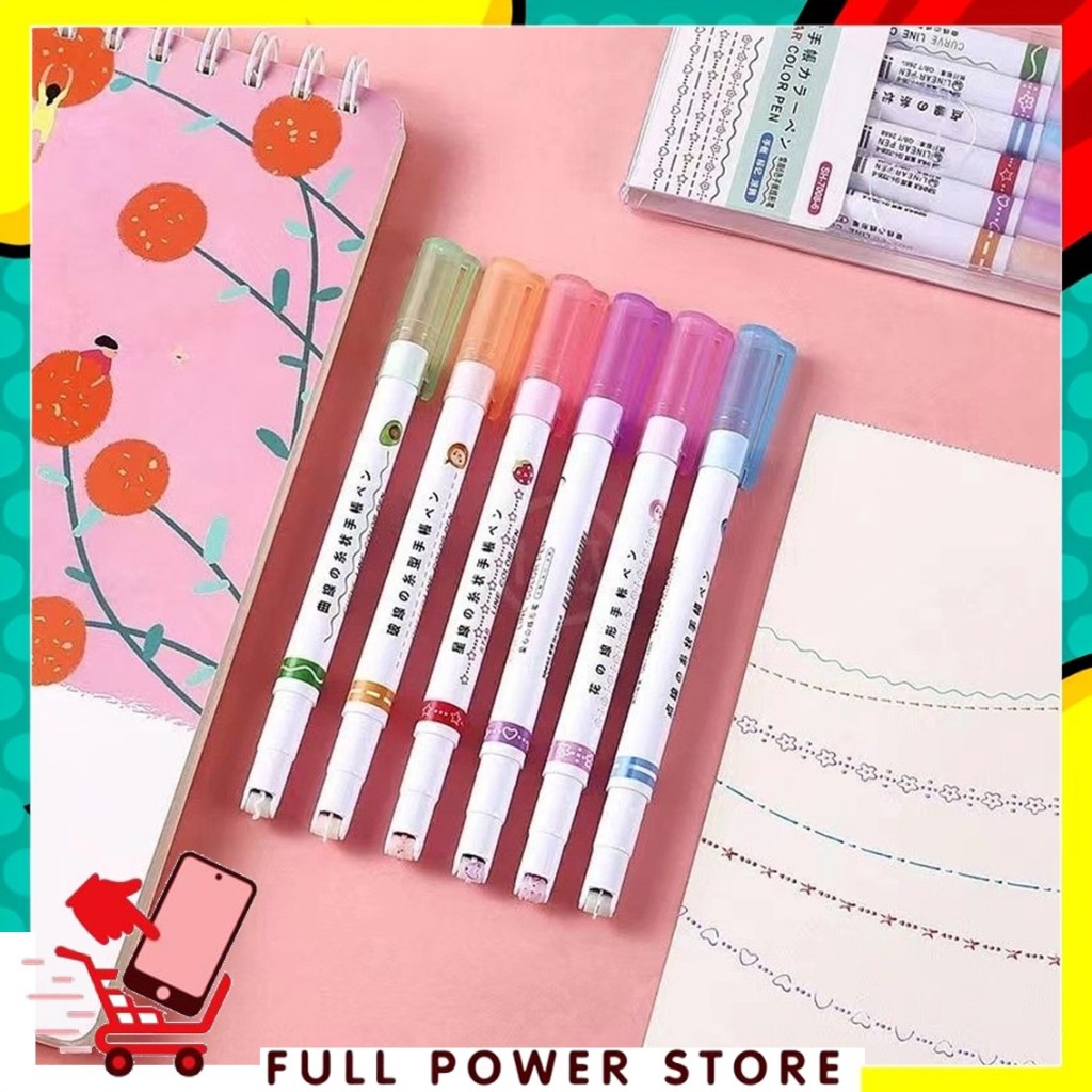 

FPS Spidol Garis Aesthetic Warna Warni Spidol Garis Motif Lucu 1 Set 6 Pcs pulpen roller pen Higlighter Random Spidol Garis Line Marker Alat Tulis Kantor