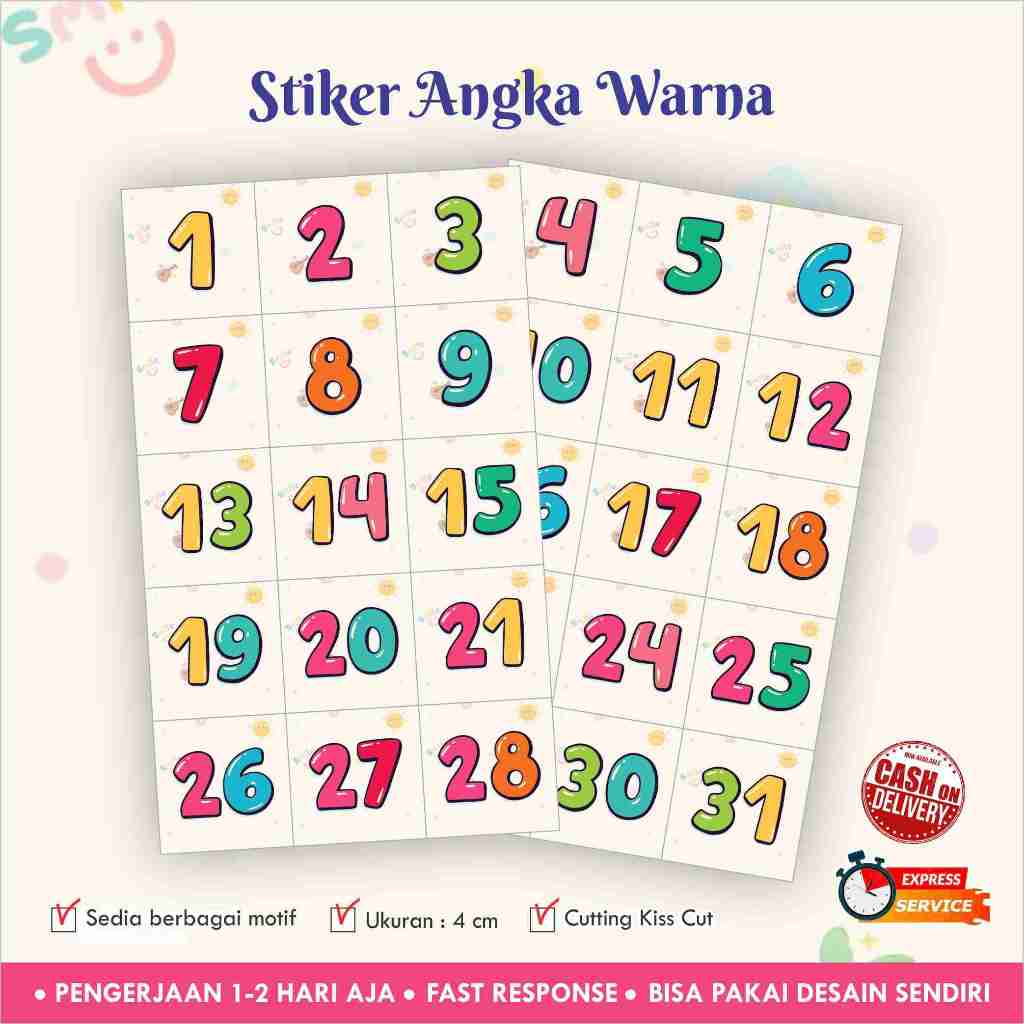 

[1-30] Stiker Angka Warna uk 4x4 cm untuk ditempel di Buku Celengan / stiker nomor pouch uang