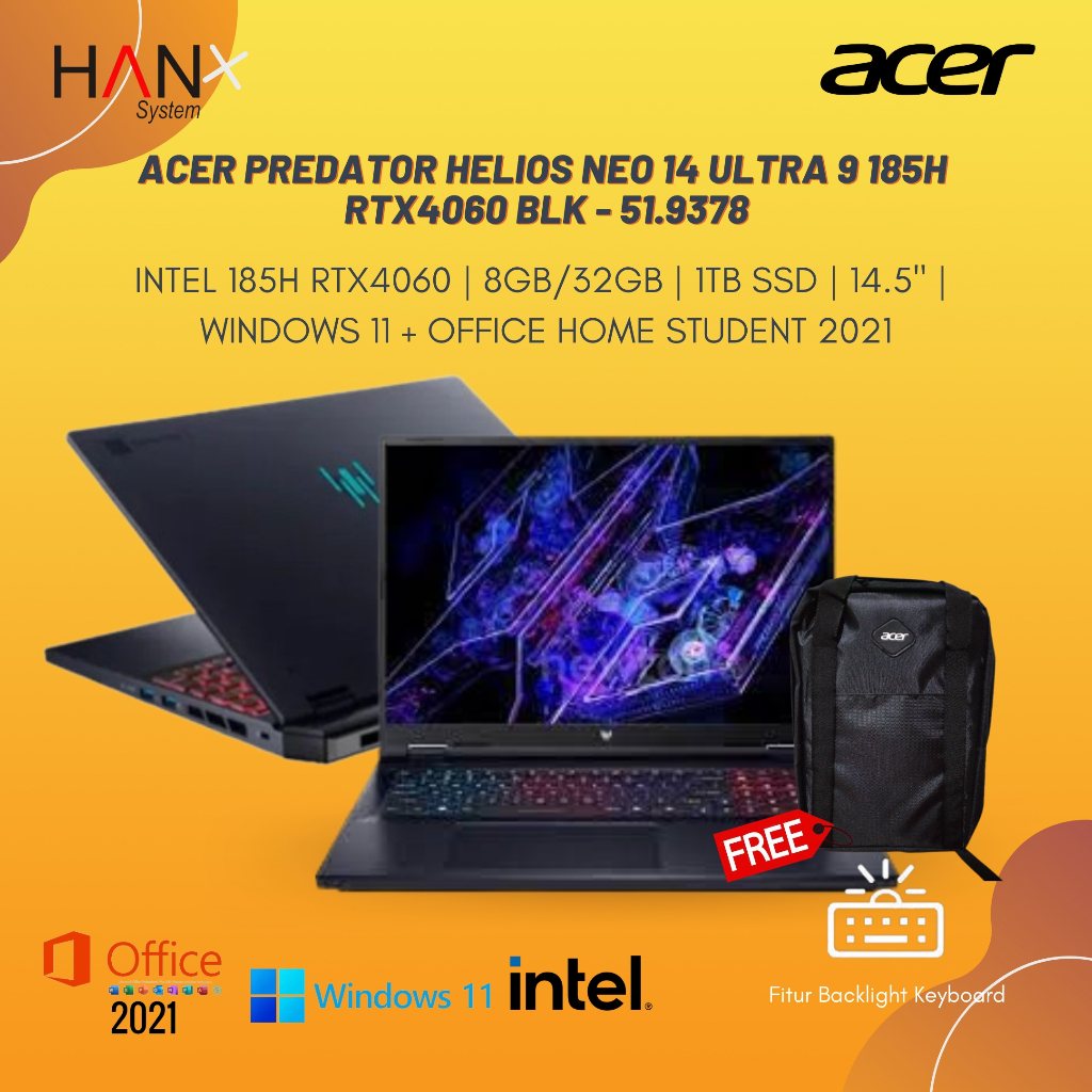 ACER PREDATOR HELIOS NEO 14 ULTRA 9 185H RTX4060 8GB/ 32GB 1TB W11+OHS 14.5 WQXGA 165HZ 3ZRGB 3Y+ADP