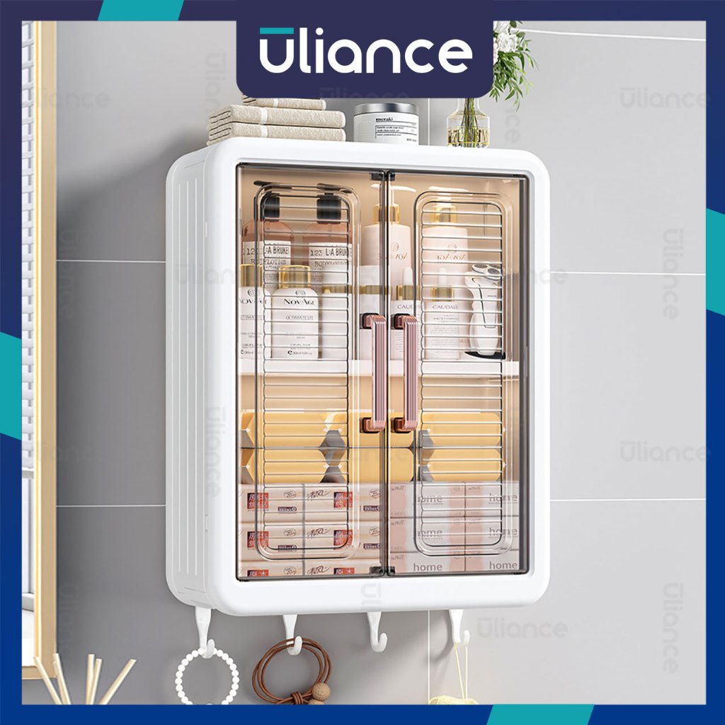 ULIANCE Lemari Plastik Kamar Mandi Dinding Aesthetic Kabinet Kamar Mandi Tertutup Kotak Rak Kamar Ma