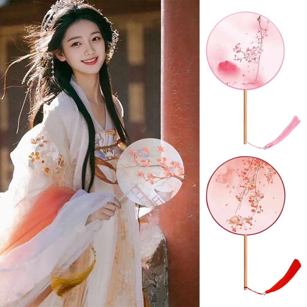Ancient Style kipas bulat tembus cahaya kipas sutra Lukisan tinta gaya Cina kipas kain Kipas tari