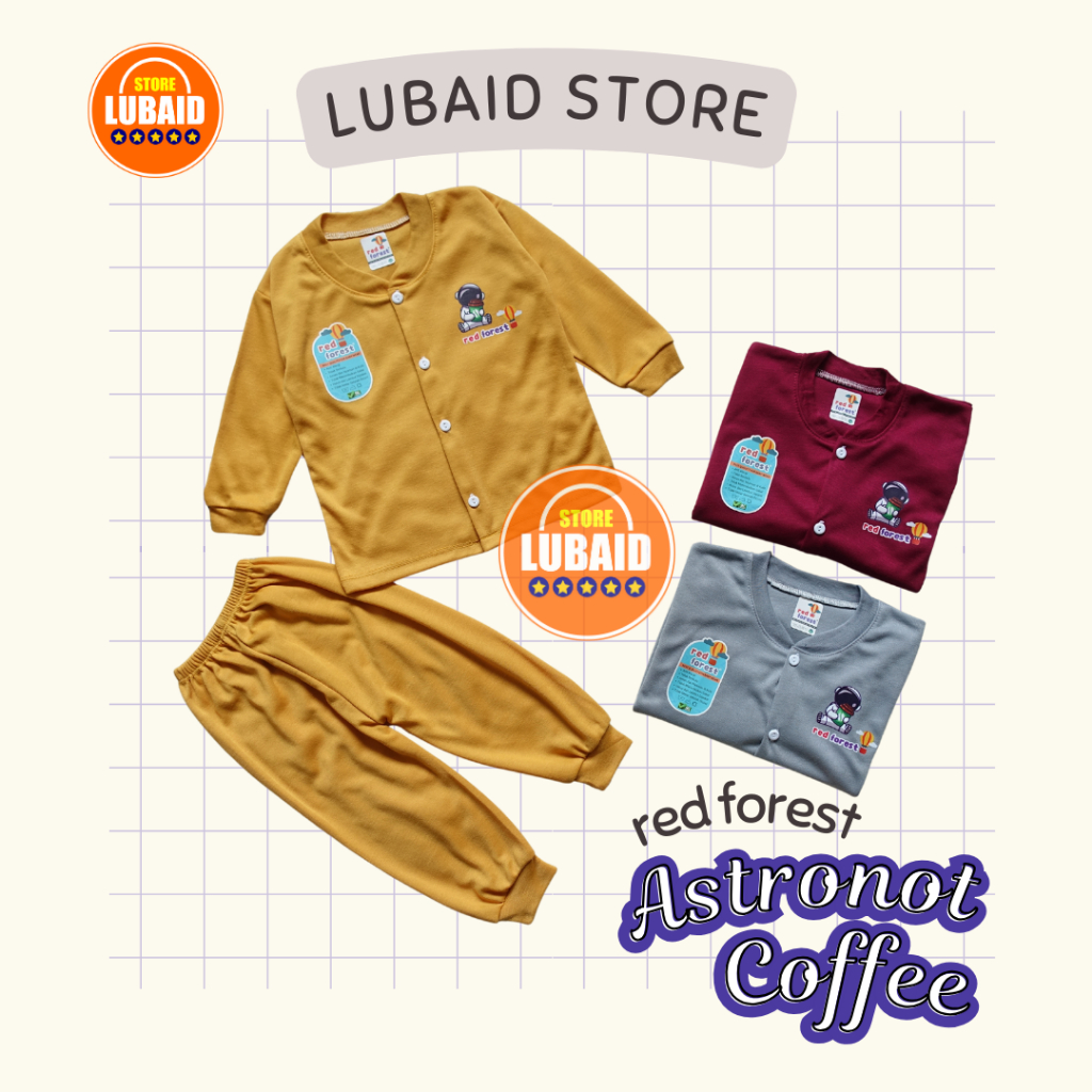 [SPY-RF141] LUBAID STORE, Setelan Baju Bayi 3 - 18 Bulan, RED FOREST Astronot Kopi, Kancing Depan, K