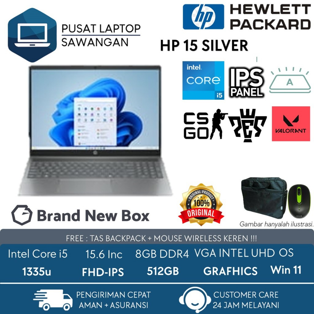LAPTOP HP CORE i5 RAM 32GB 1TB SSD BARU ORIGINAL WIN11 15.6 FHD SILVER