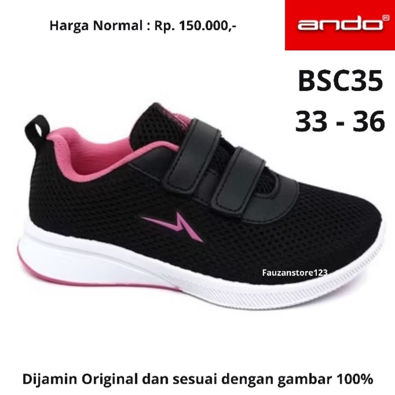 SEPATU SEKOLAH ANAK PEREMPUAN ANDO ORIGINAL PEREKAT HITAM PINK SEPATU SEKOLAH ANDO ANAK SD