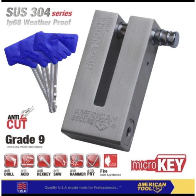 Gembok Motor Tipe U/Biker Lock American Tools S731388