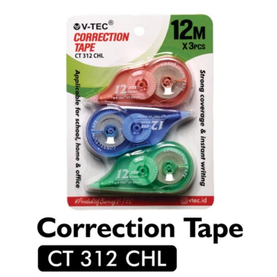 

V-TEC CT-312 CHL ISI 3 PCS CORRECTION TAPE / STIPO KERTAS / TIPE-X KERTAS