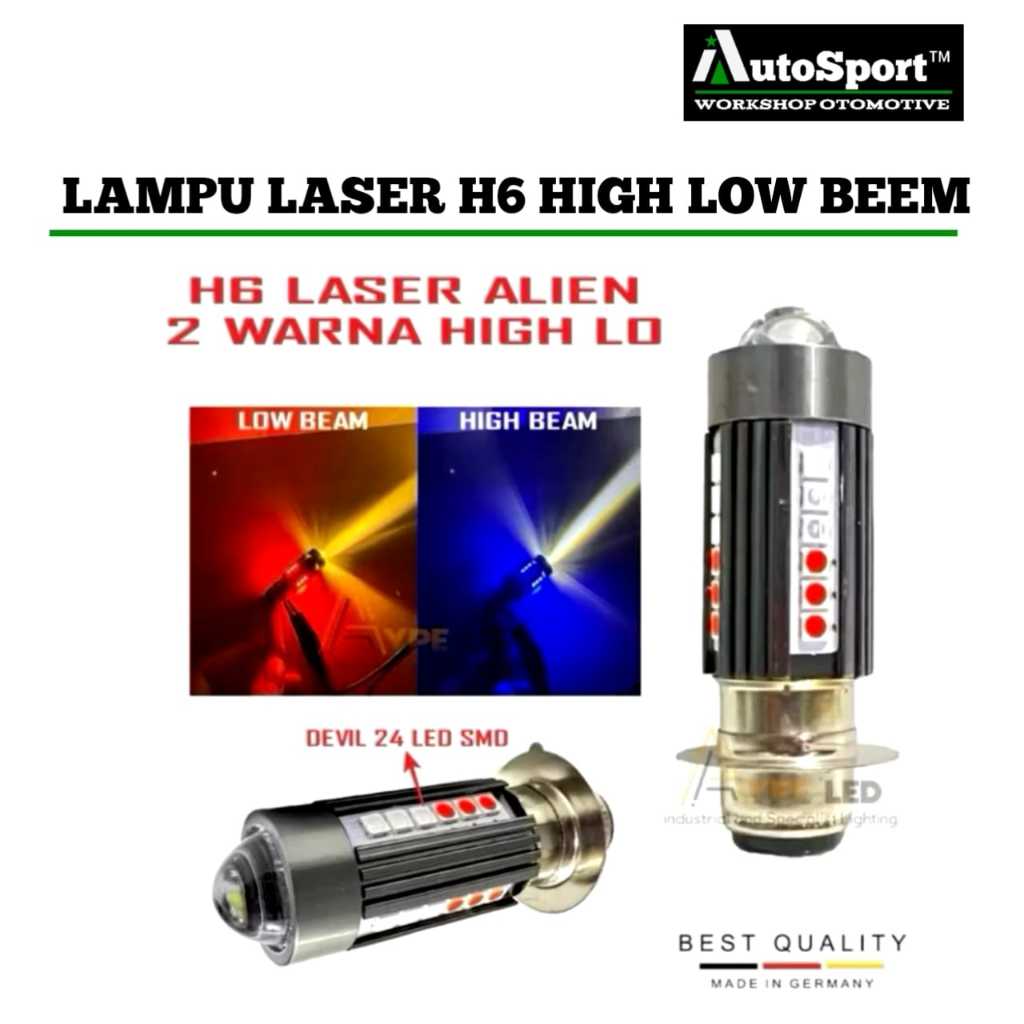 LAMPU UTAMA MOTOR H6 LASER 30 LED ALIEN MODEL LUMINOS H6 LED LASER 2 WARNA HI / LOW 20 WATT | BOHLAM