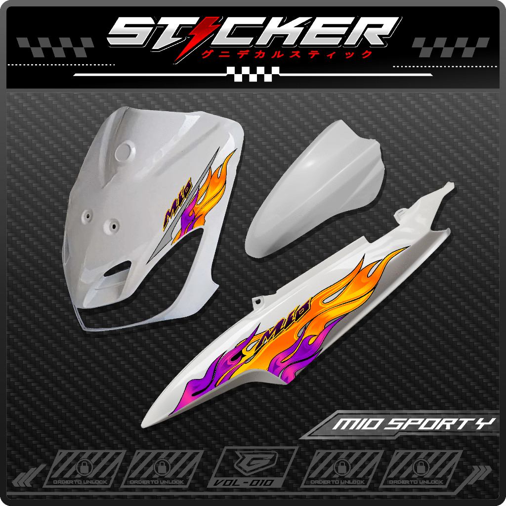 Striping Transparan UV mio sporty smile 5tl old motif API transparan stiker yamaha mio Stiker skotla
