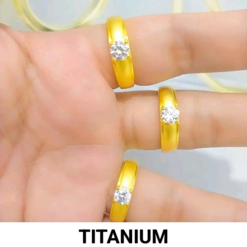 Cincin titanium motif permata putih perhiasan wanita
