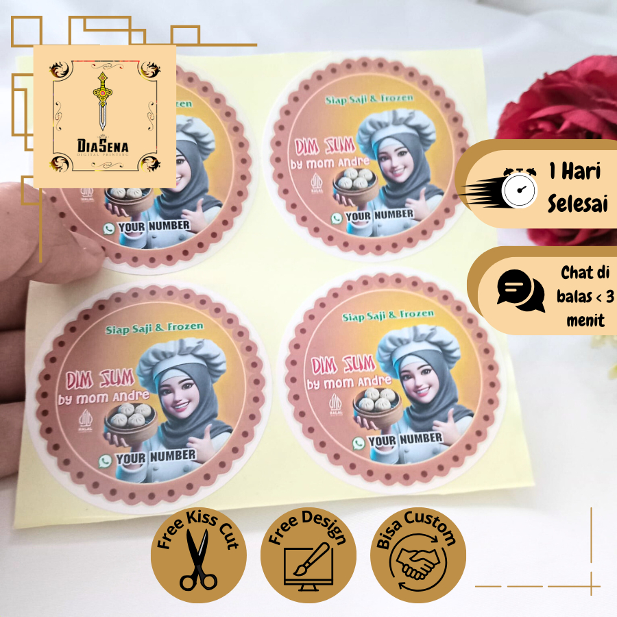 

5-8 Cetak Stiker Dimsum Diasena Sticker Label Makanan Dimsum Free Desain Murah Bandung Uk.Sedang