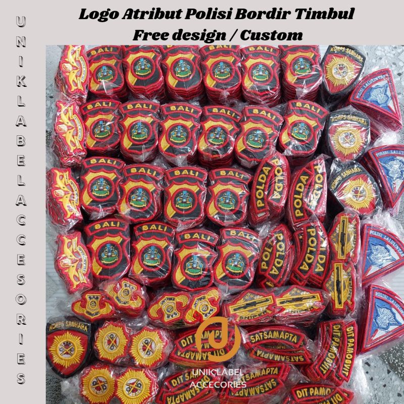 Atribut logo polisi bordir timbul unik label murah